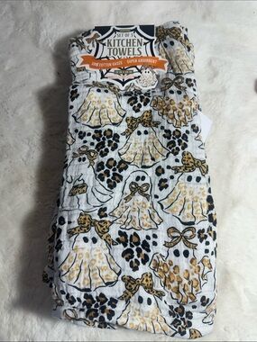 Envogue set of 3 100% cotton gauze leopard print ghost kitchen towel